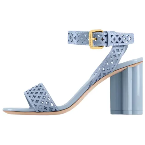 LOUIS VUITTON Silhouette Patent Leather One Strap Sandals 8cm Women's Light Blue