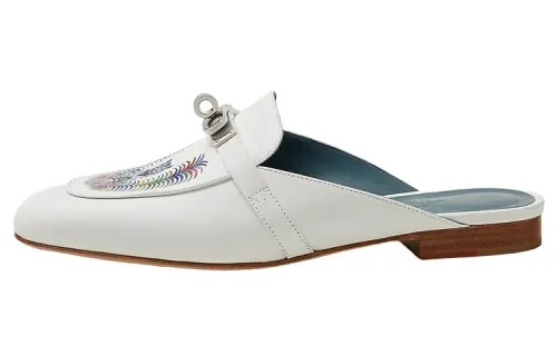 HERMES Closed Toe Slippers Women's White