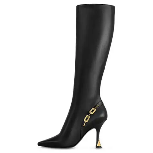 LOUIS VUITTON Sparkle Pointed Toe Knee high Boots Women's Black