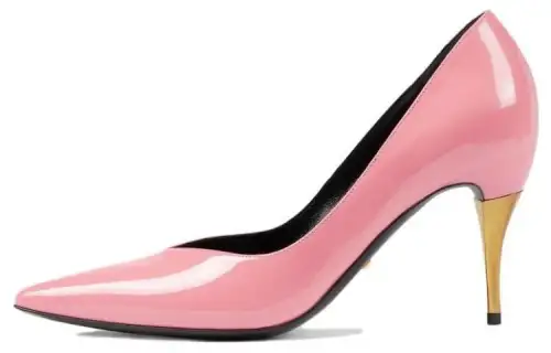 GUCCI Patent Leather Slim Heel Mid Low Heel Shoes Women's Pink