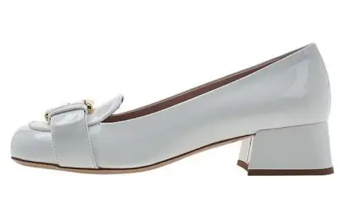 MIU MIU Leather Chunky Heel High Heels Women's Gray