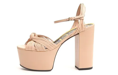 GUCCI Leather One Strap Sandals Women's Ecru