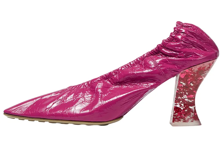 Bottega Veneta Almond Embossed Leather Cone Heel High Heels Women's Hollyhock Red