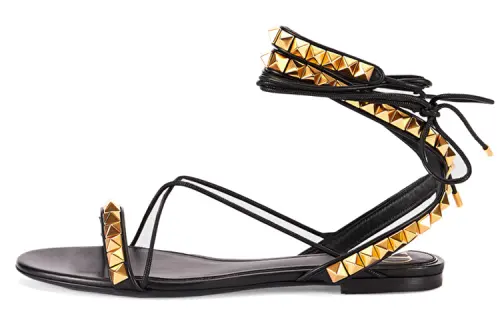 Valentino Rockstud Leather One Strap Sandals Women's Black Gold