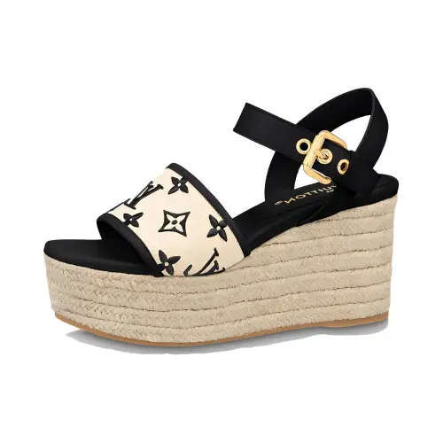 LOUIS VUITTON Starboard Cow Leather One Strap Sandals 4cm Women's Beige Black