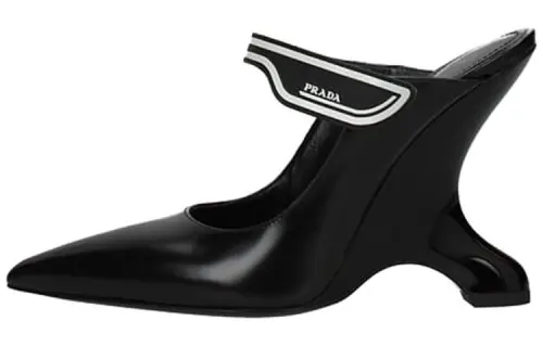 PRADA Leather Closed Toe Slippers Women's Black