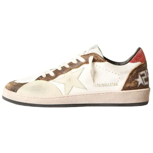 Golden Goose Leather Stylish Skateboarding Shoes Men's Beige Distressed