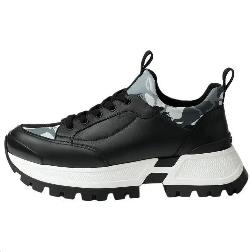 HERMES Jumpy Fabric Low top Casual Shoes Men's Black