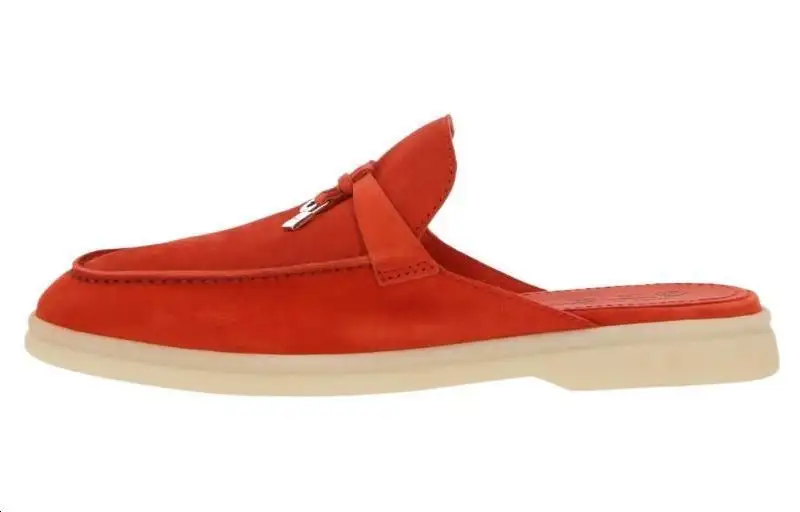 Loro Piana Leather Fashion Trend Closed Toe Slippers Women's Red