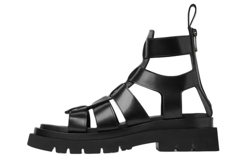 Bottega Veneta Lug Chelsea Leather Roman Sandals 5.5cm Women's Black