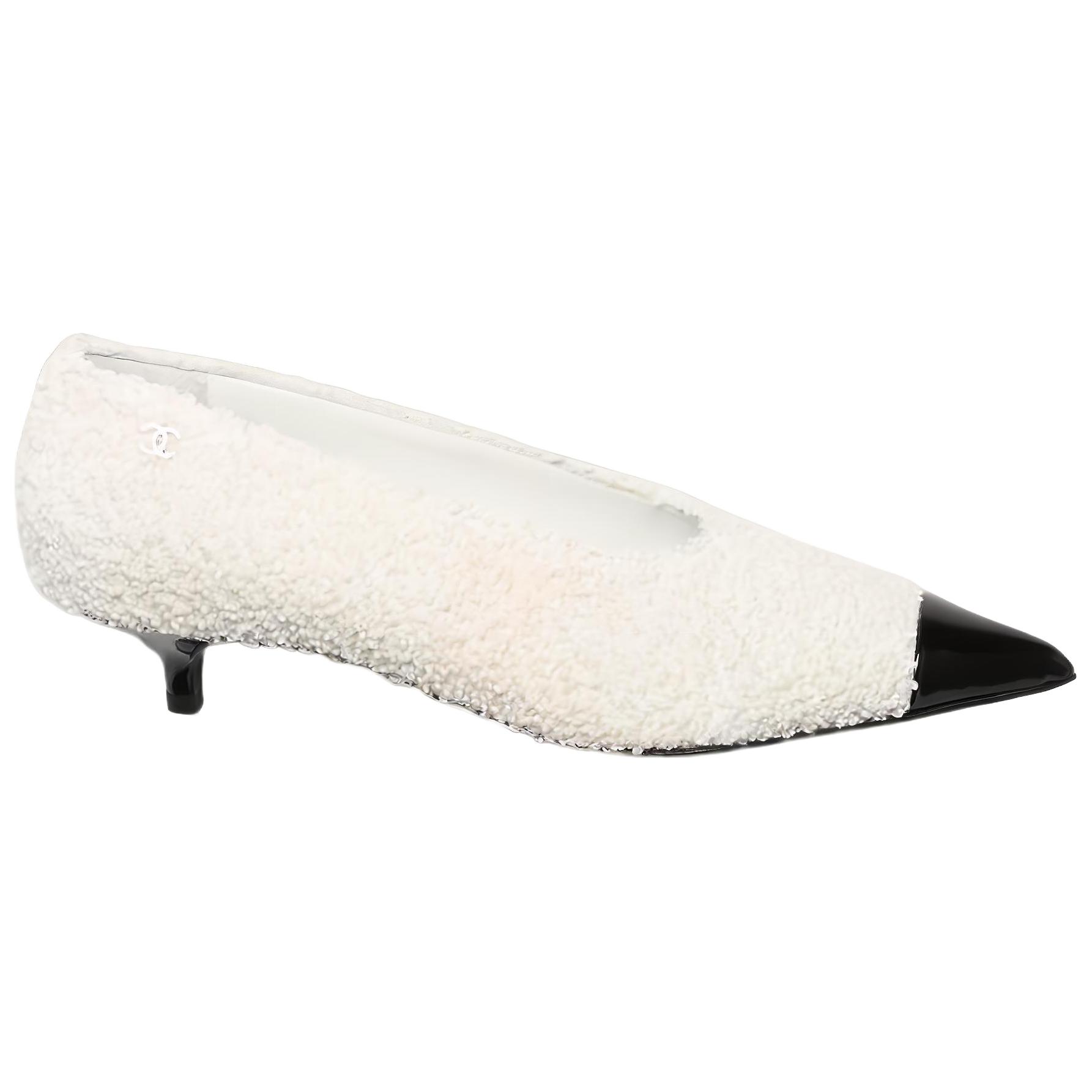 CHANEL Cone Heel Mary Jane Shoes Women's White