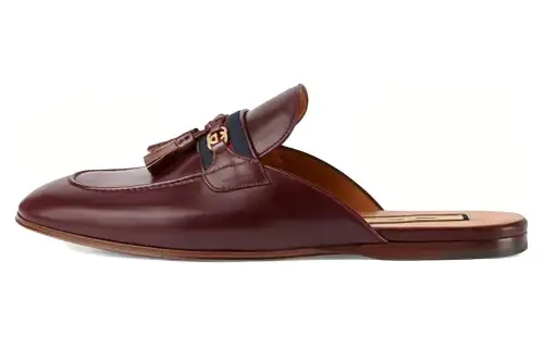 GUCCI Interlocking G Web Slippers Bordeaux