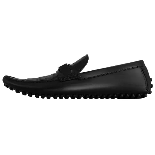 LOUIS VUITTON Hockenheim Crocodile Leather Gommino Loafers Men's Black