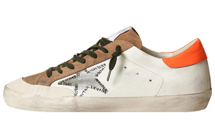 Golden Goose Super Star Cow Leather Stylish Skateboarding Shoes Men's White Orange Distressed