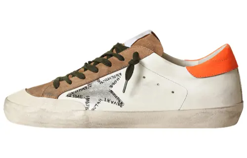 Golden Goose Super Star Cow Leather Stylish Skateboarding Shoes Men's White Orange Distressed