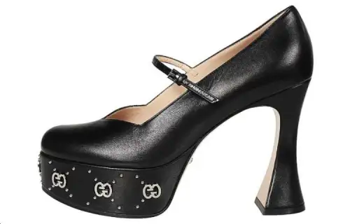 GUCCI Leather Slim Heel High Heels Women's Black