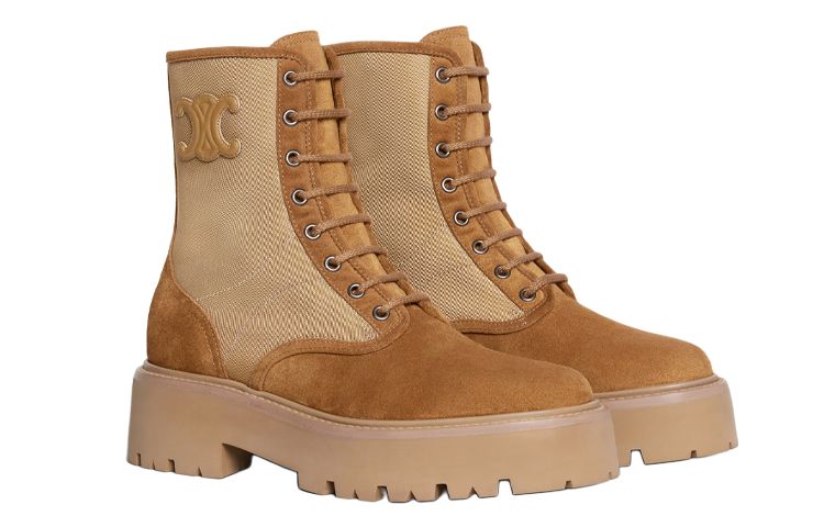 CELINE Cow Leather Ankle Boots Women's Dark Beige