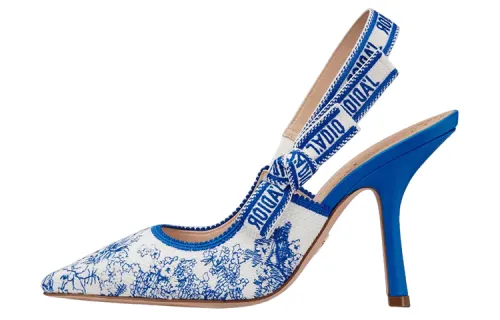 DIOR J'Adior Cotton Fabric Slim Heel High Heels Women's Blue White