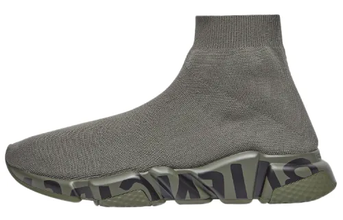 Balenciaga Speed Fabric High top Sports Casual Shoes Men's Olive Green