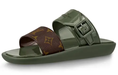 LOUIS VUITTON Sunbath Slide Slippers Women's Army Green