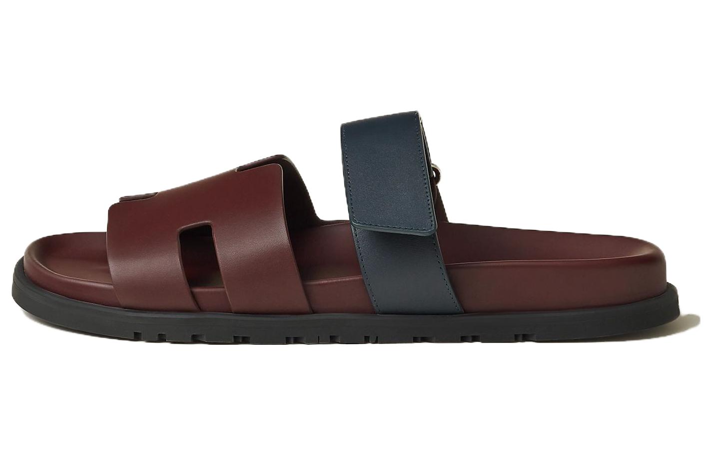 HERMES Chypre Slide Slippers Men's Brown Red Blue