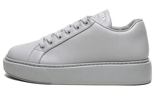PRADA Leather Low top Skateboard Shoes Women's Light Gray
