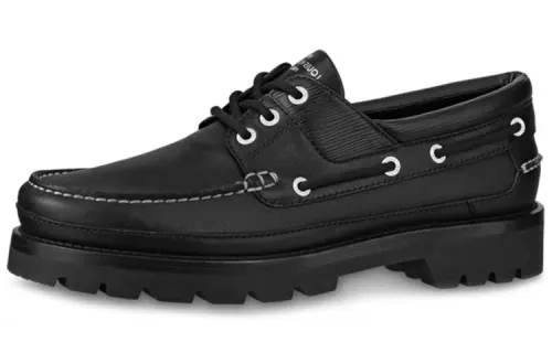 LOUIS VUITTON Summerland Top Grain Cow Leather Men's Casual Shoes Boat Shoes Men's Black