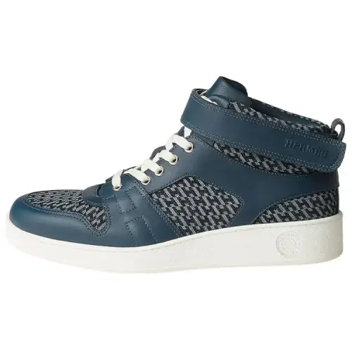 HERMES Freestyle Leather High top Stylish Skateboarding Shoes Men's Blue