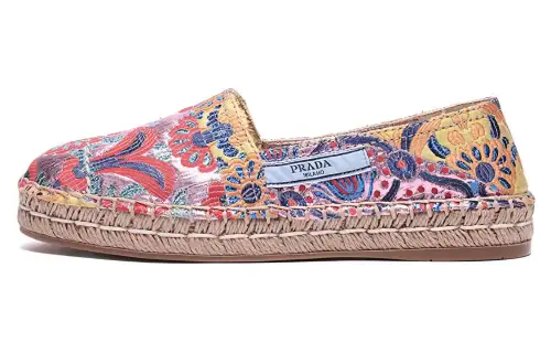 PRADA Fabric Espadrille Flat Shoes Women's Multicolor