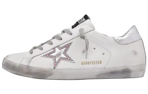 Golden Goose Super Star Cow Leather Casual Shoes Women's White Silver Tail Distressed