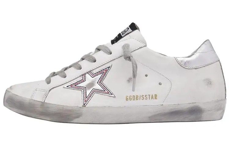 Golden Goose Super Star Cow Leather Casual Shoes Women's White Silver Tail Distressed