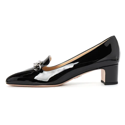 PRADA Leather Chunky Heel High Heels 4.5cm Women's Black