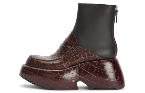 LOEWE Cow Leather Platform Ankle Boots Women's Dark Brown