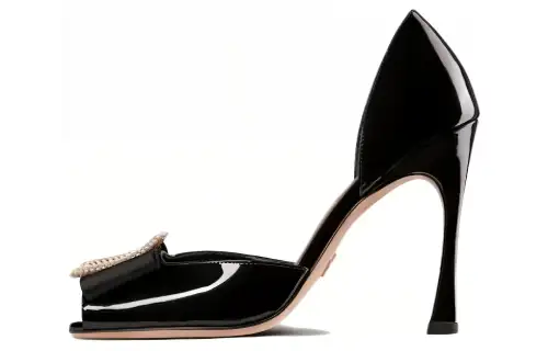 DIOR Idylle Patent Leather Slim Heel One Strap Sandals Women's Black
