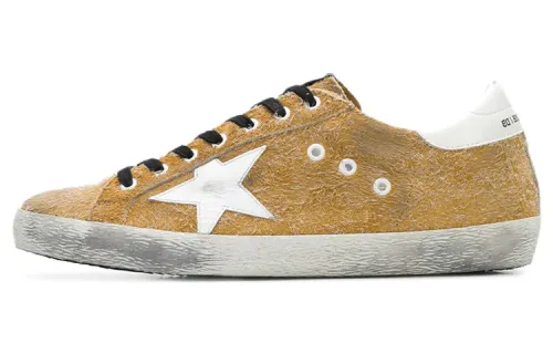 Golden Goose Super Star Low top Skateboard Shoes Men's Yellow Distressed