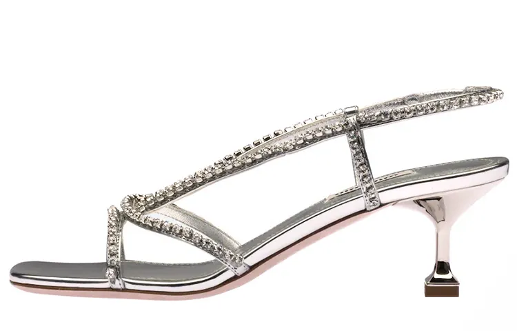 MIU MIU Flared Heel High Heels 5.5cm Women's Silver
