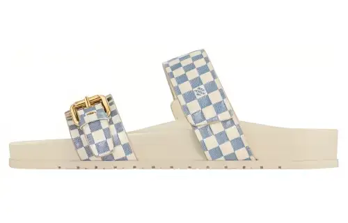 LOUIS VUITTON Bom Dia Slide Slippers Women's White Blue