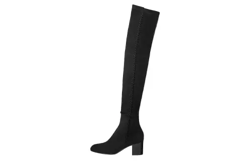 HERMES Decibel Thigh High Suede Knee High Boots 6cm Women's Black