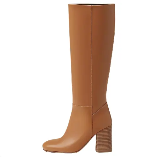 HERMES Lisiere Calfskin Knee high Boots 9cm Women's Brown