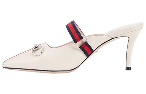 GUCCI Horsebit Leather Slim Heel High Heels 10cm Women's White