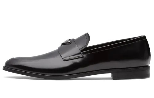 PRADA Brushed Leather Loafers Black Men's