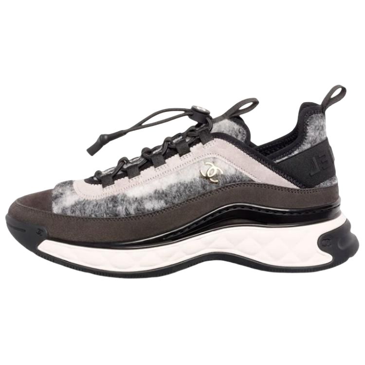 CHANEL Leather Lightweight Low top Casual Shoes Women's Gray Brown