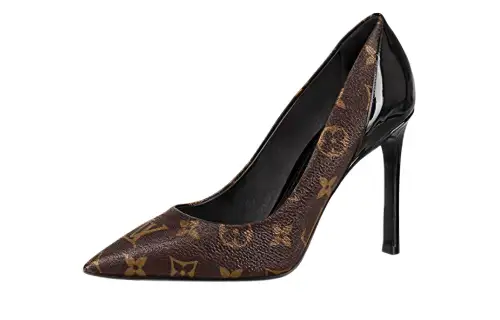 LOUIS VUITTON Leather Slim Heel High Heels 10cm Women's Black