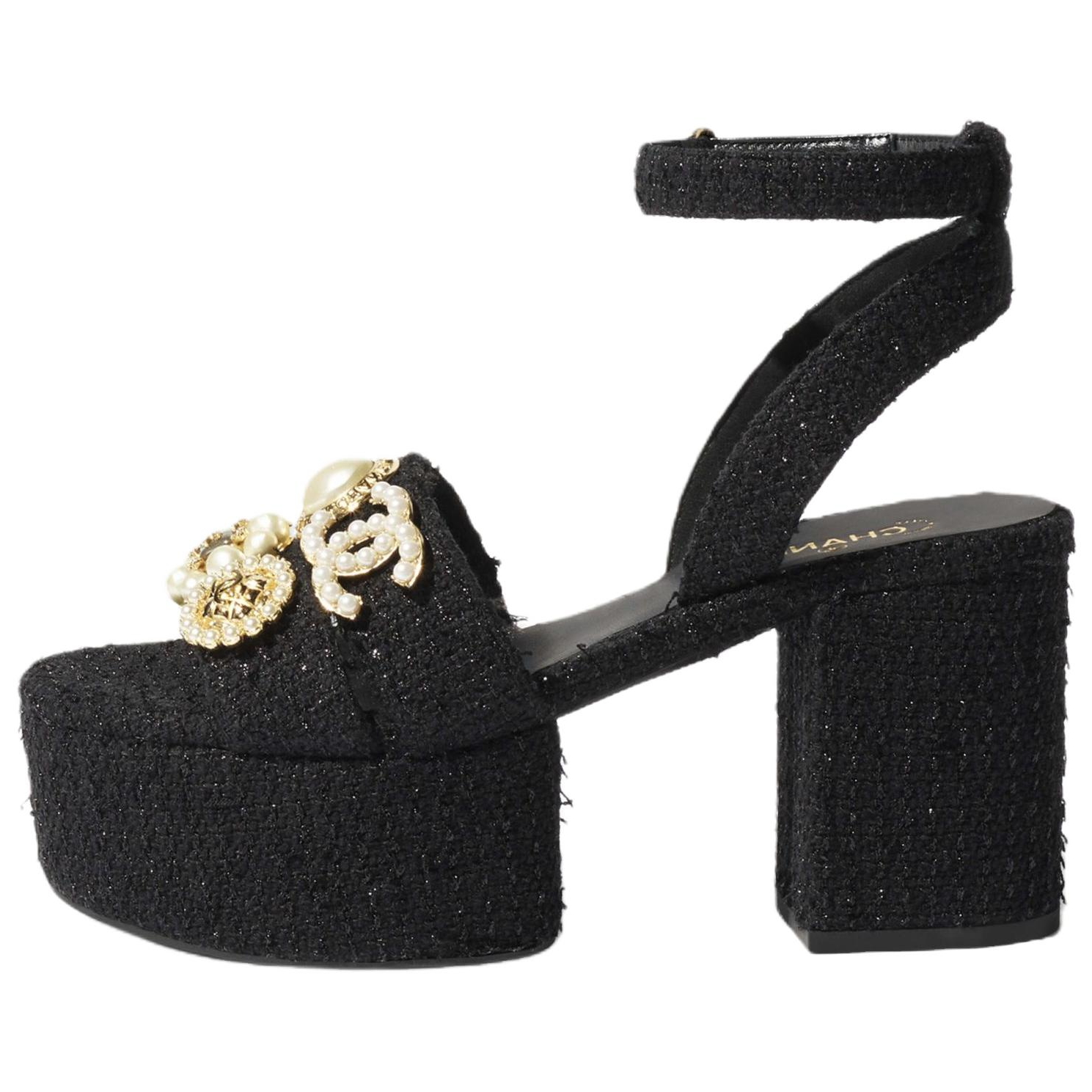 CHANEL 25S One Strap Sandals 9cm Women's Black