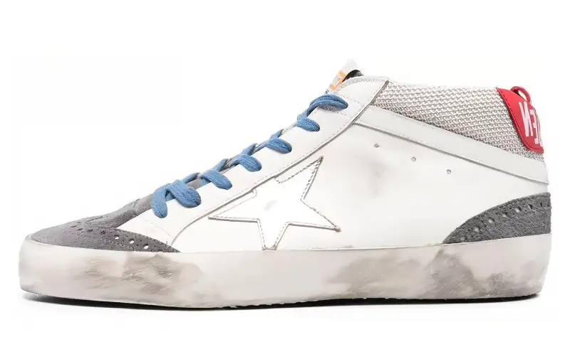 Golden Goose Mid Star Leather Stylish Skateboarding Shoes Men's White Distressed