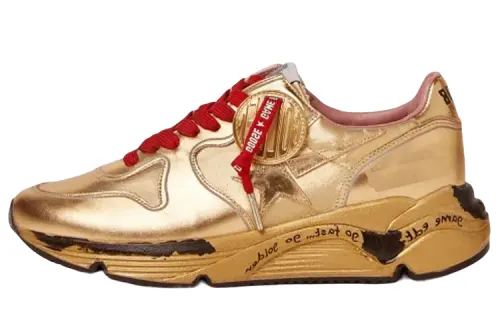Golden Goose Running Sole Comfortable Low top Casual Shoes Women's Gold Distressed