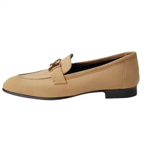 HERMES PARIS Suede Loafers Women's Light Brown