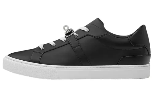 HERMES Day Cow Leather Low top Stylish Skateboarding Shoes Men's Black