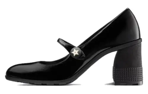 DIOR D Doll Leather Fashion Chunky Heel High Heels 7.5cm Women's Black