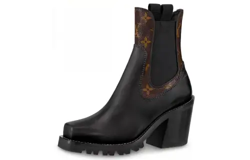 LOUIS VUITTON Limitless Top Grain Cow Leather Short Chelsea Boots Women's Black